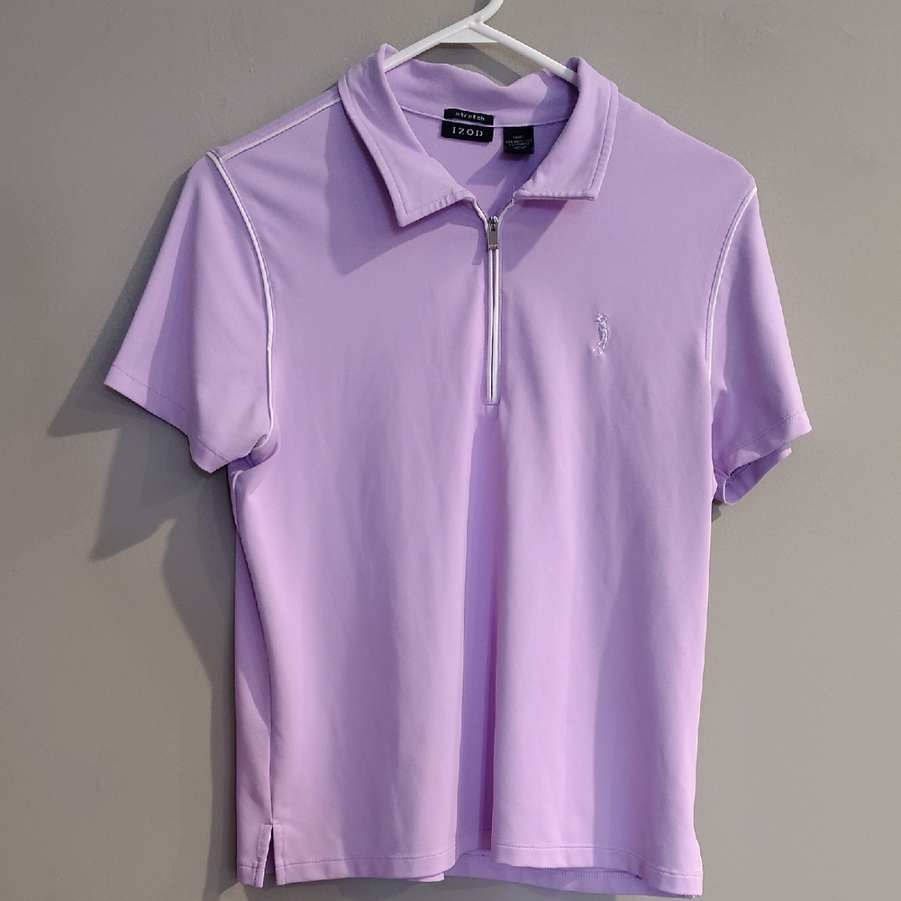 Izod Women's Medium Light Purple Stretch Short Sleeve Polo Golf Shirt
